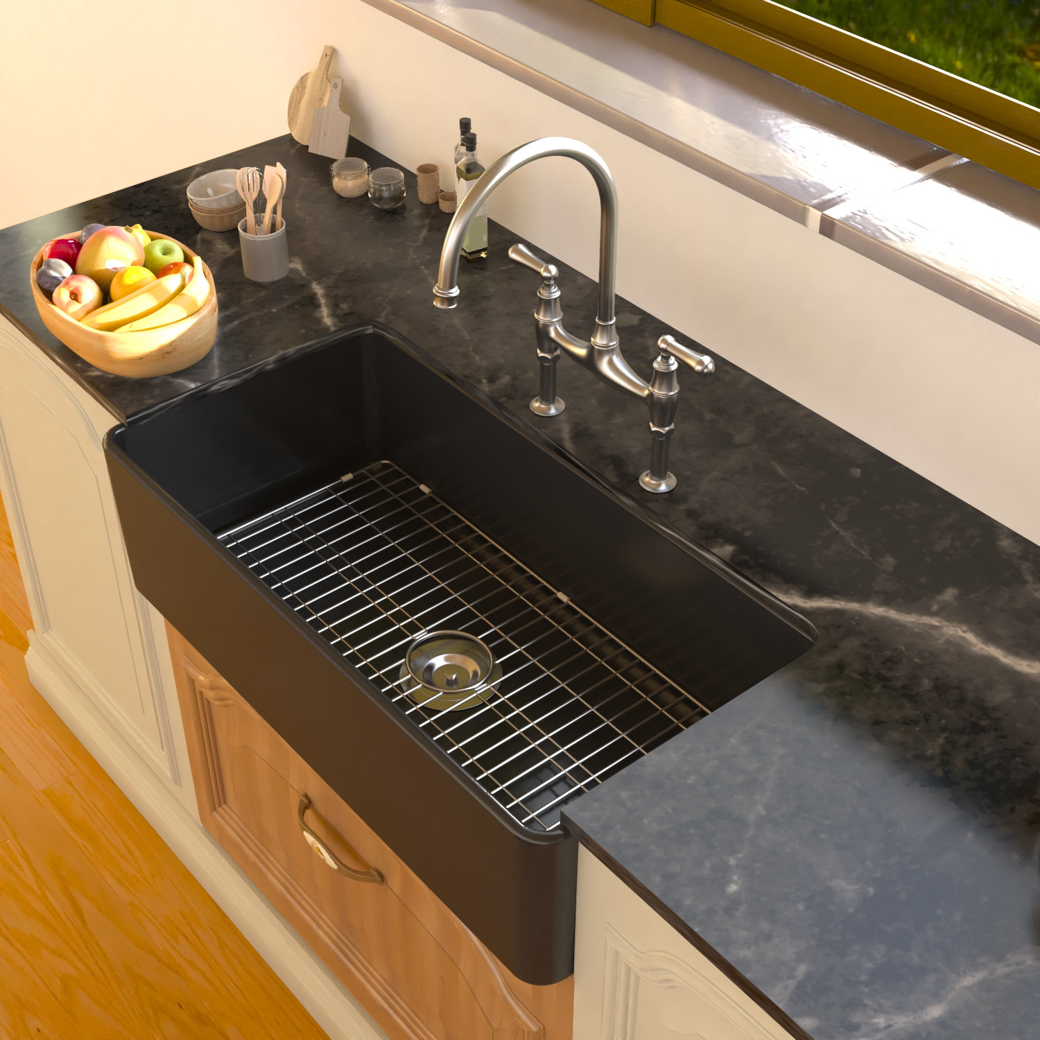 Grove 36" Fireclay Farmhouse Kitchen Sink, Black
