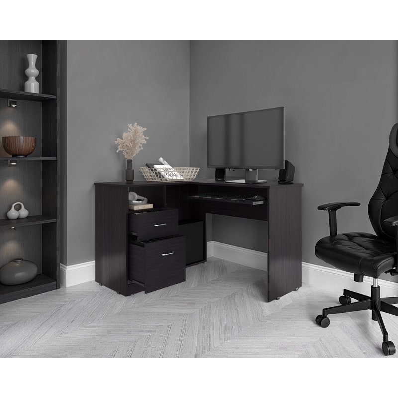 Bureau d'ordinateur en L Jexiel, Noir