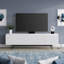 Meuble télé 70 po pour téléviseur de 75 po ou moins avec portes cannelées, rangement et gestion des câbles - Console média moderne de style Mid-Century blanc pour le salon | Whitman-948202710-983890295