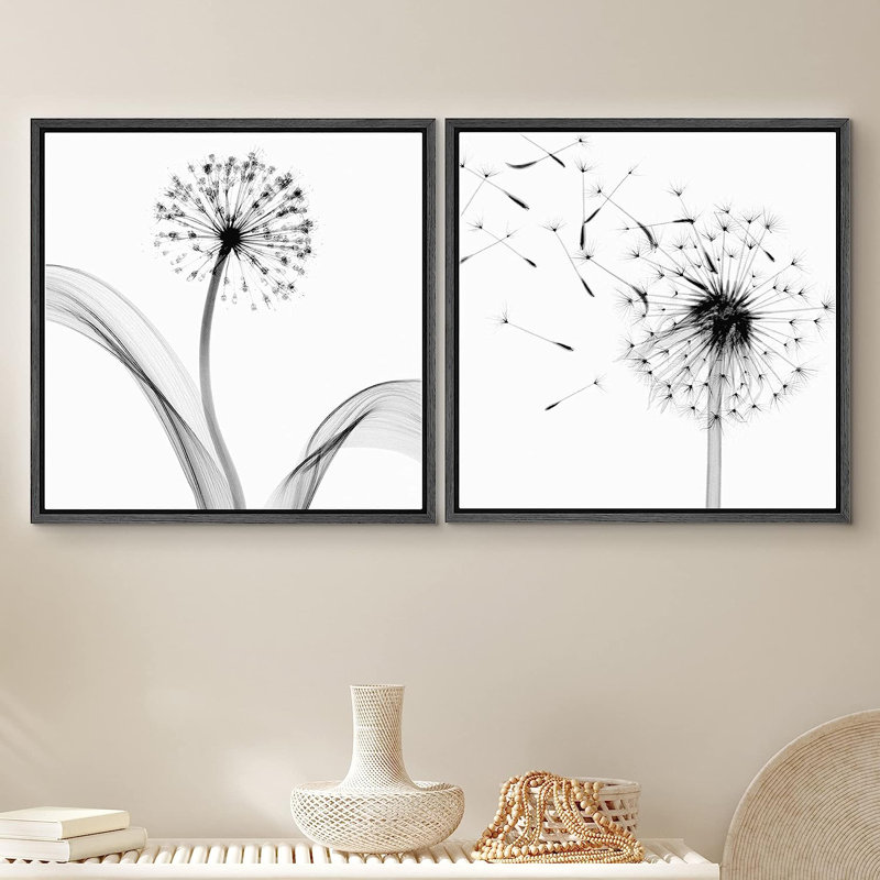 «Dandelion Duo In the Wind», images neutres sur toile encadrée, impression sur toile 2 pièces, H 24 po x l 48 po x P 1,5 po