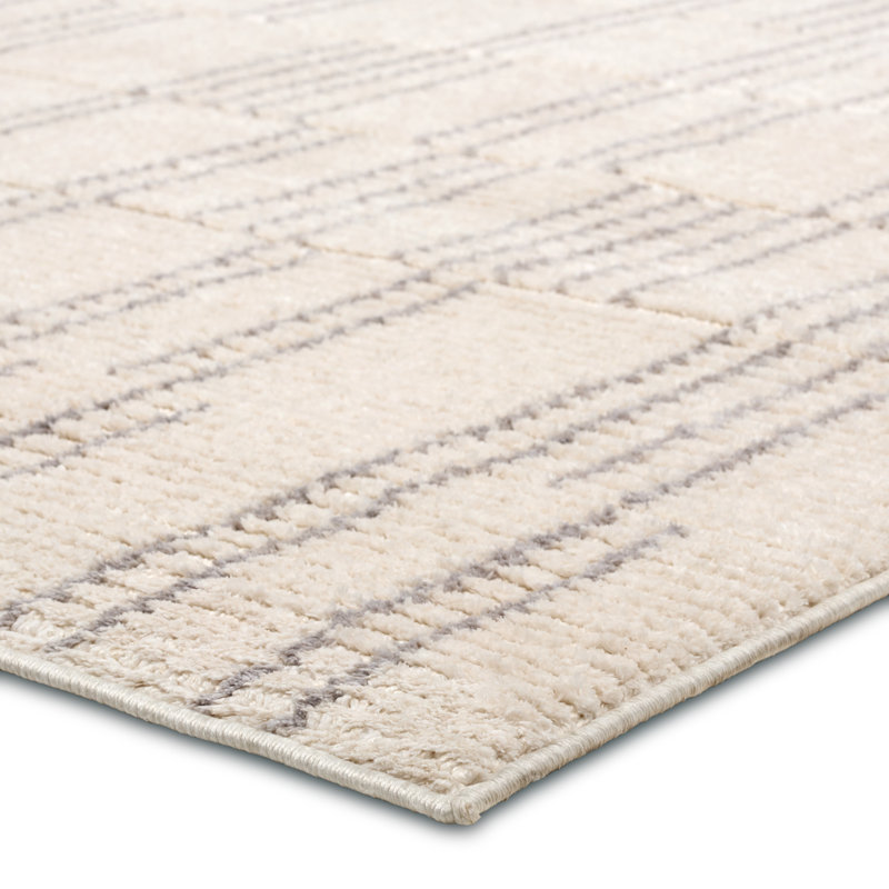 Ebern Designs Assurance Powerloomed Geometric Cream, Rectangle 6' x 9'