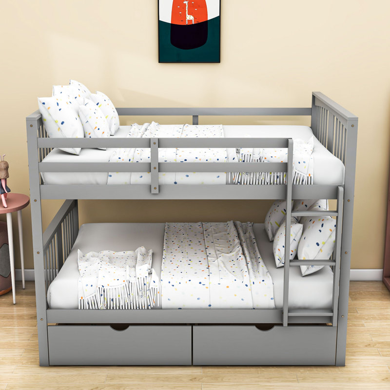  Doireann Full Over Full 2 Drawers Standard Bunk Bed by Harriet Bee, Grey