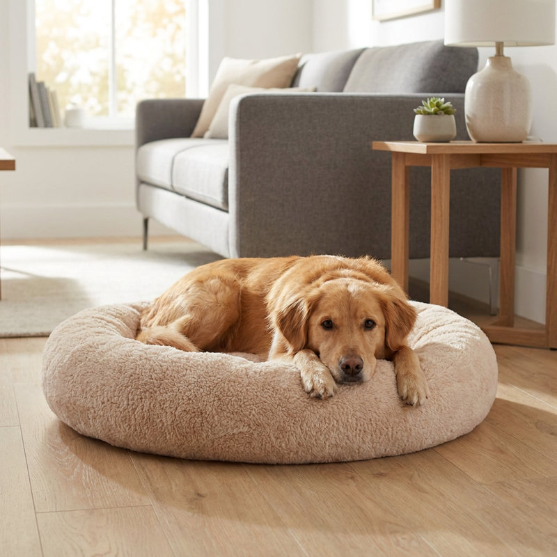 Lit pour animaux de compagnie rond et moelleux, 29.5, Crème