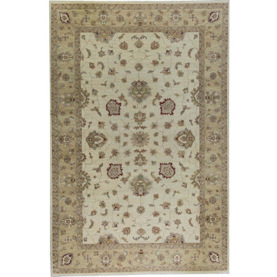 Tapis gris et ivoire noué à la main de haute qualité