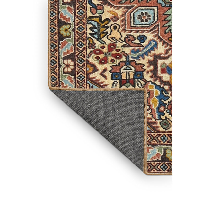 Tapis traditionnel mehroon/bleu/crème Tamins, Rectangle 2 pi x 4 pi