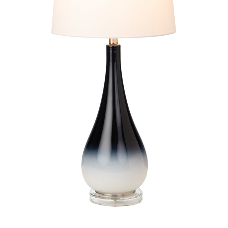Isau Stunning Ombre Glass Table Lamp with Linen Shade (Set of 2), Black/White