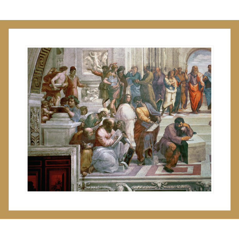 L'école d'Athènes, détail du côté gauche montrant Pythagore entouré d'étudiants et Michel-Ange de Raphaël - Impression Giclée encadrée