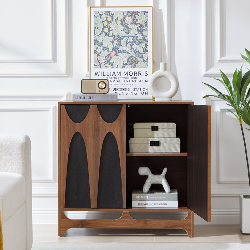 Geordy 31.5"Mid Century 2-Door Accent Cabinet, Walnut