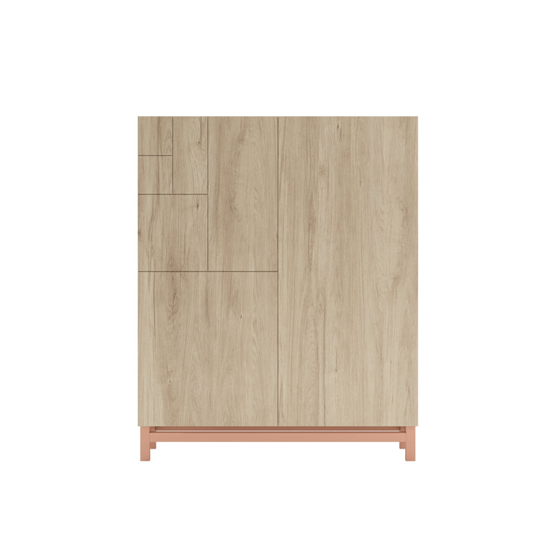 18 Pair Shoe Storage Cabinet, Light Oak/Pink