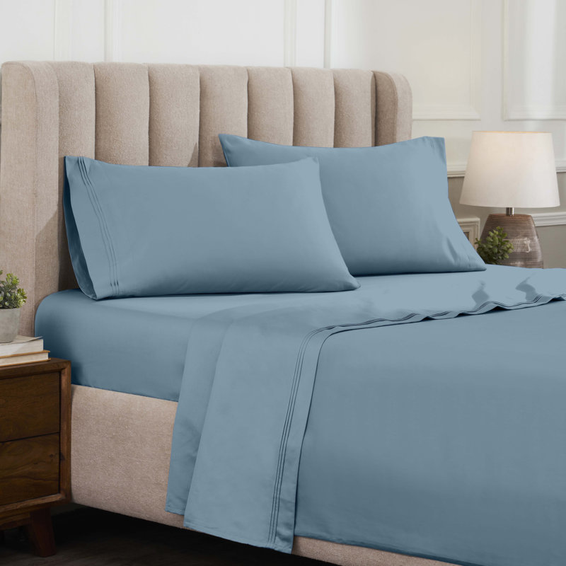 Certified Egyptian Cotton Deep Pocket Solid Luxury 1500 Thread Count Sheet Set, Bleu moyen