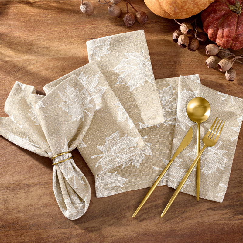 Mattox Falling Leaves Jacquard Cotton Napkins, Taupe