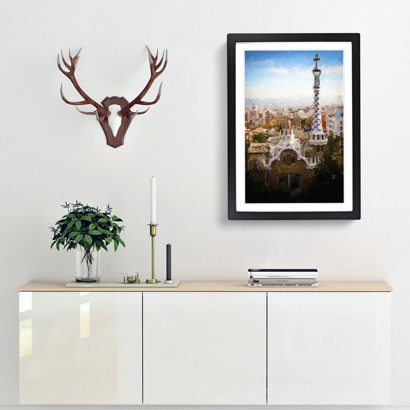 Parc Guell in Barcelona Spain - Framed Print, 48cm H x 36cm W x 2cm D, Black Framed