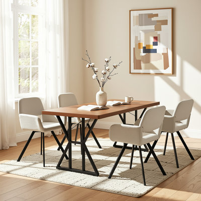 5-Piece 63'' Modern Industrial Dining Table Set with 4 Swivel Upholstered Armchairs, Rectangular Wood-Look Table