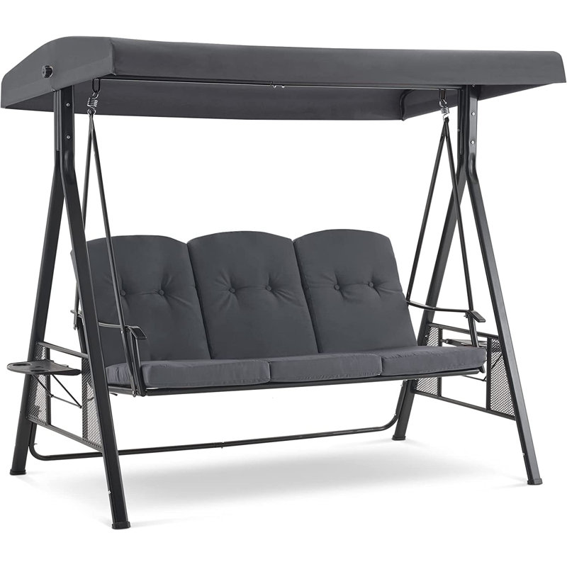 Balancelle d'extérieur 3 places avec auvent réglable Kosumo, Gris