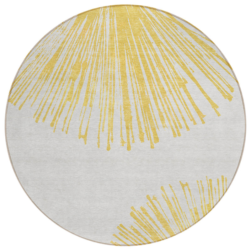 Tapis intérieur rond lavable abstrait ivoire 8 pi