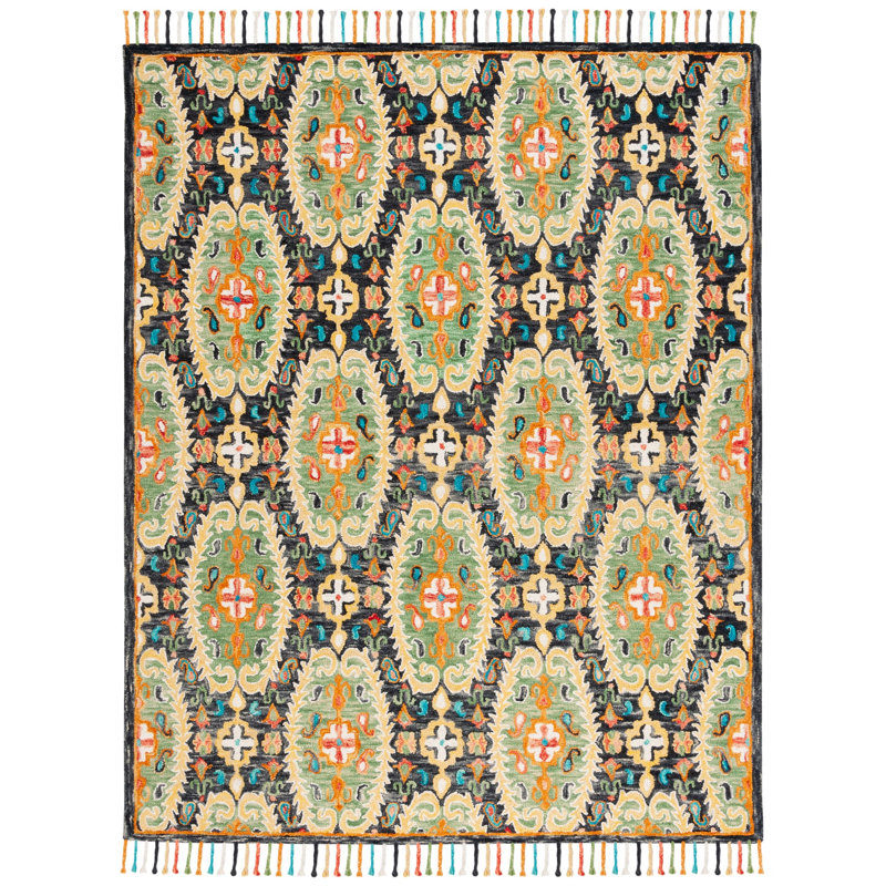 Ferrera Jahiem Hand-Knotted Wool Charcoal Area Rug, Rectangle 8' x 10'