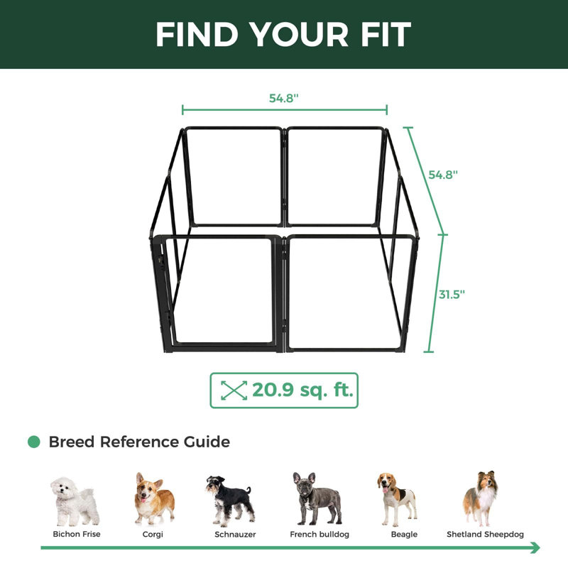Parc pour chien d'intérieur en acrylique AuraSpace Pro de FXW, robuste avec structure en métal, hauteur de 32 po, 8 panneaux pour petits et moyens chiens, noir