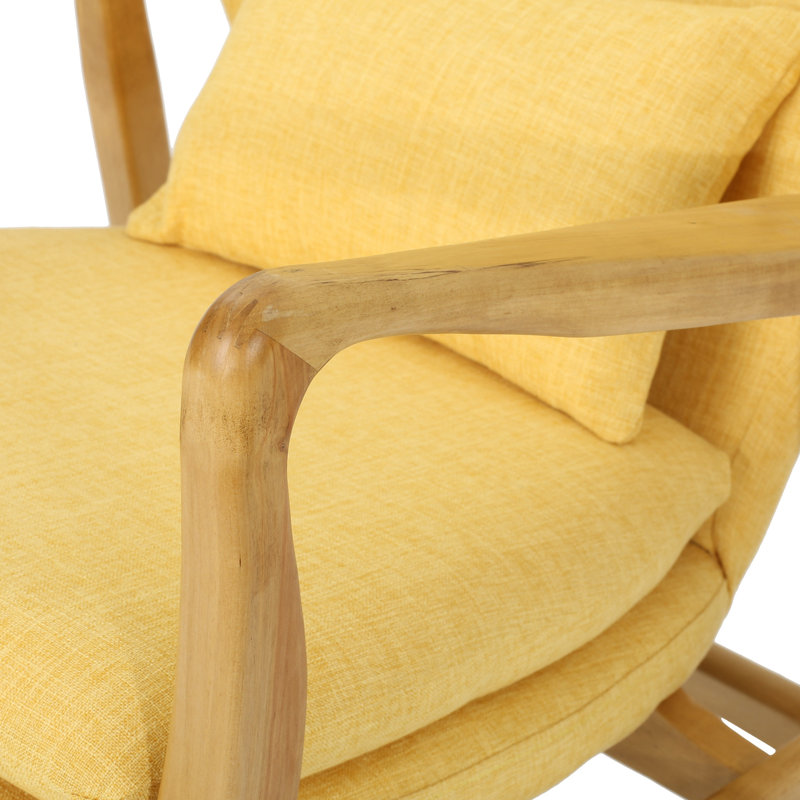 Chaise berçante en bois massif avec coussin, Jaune atténué, Naturel