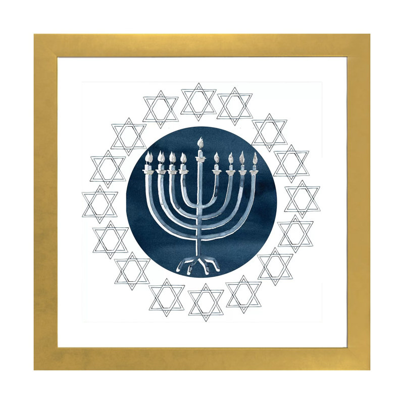 «Happy Hanukkah Collection F» par Grace Popp - impression, H 16 po x l 16 po x p 1 po, Papier encadré doré, Blanc