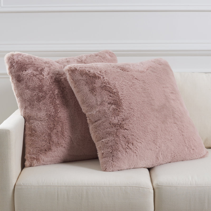 Faux Fur Throw Pillow, 23" x 23", Pink