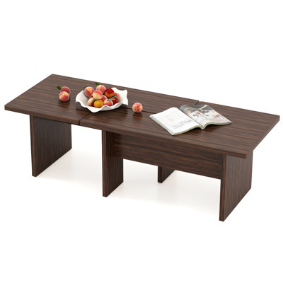 Modular Coffee Table Set of 2 L Shaped Center Tables for Home Office Apartment Brown by Ebern Designs