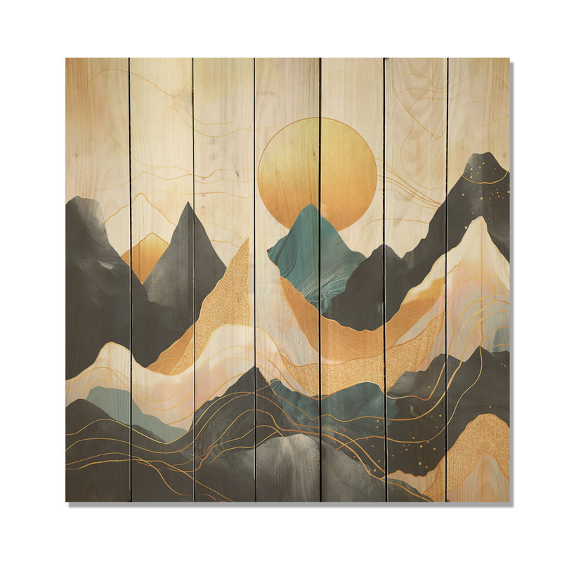 Pink And Gold Mountain Bold Landscape II - Fruits On Wood Print, 15" H x 15" W