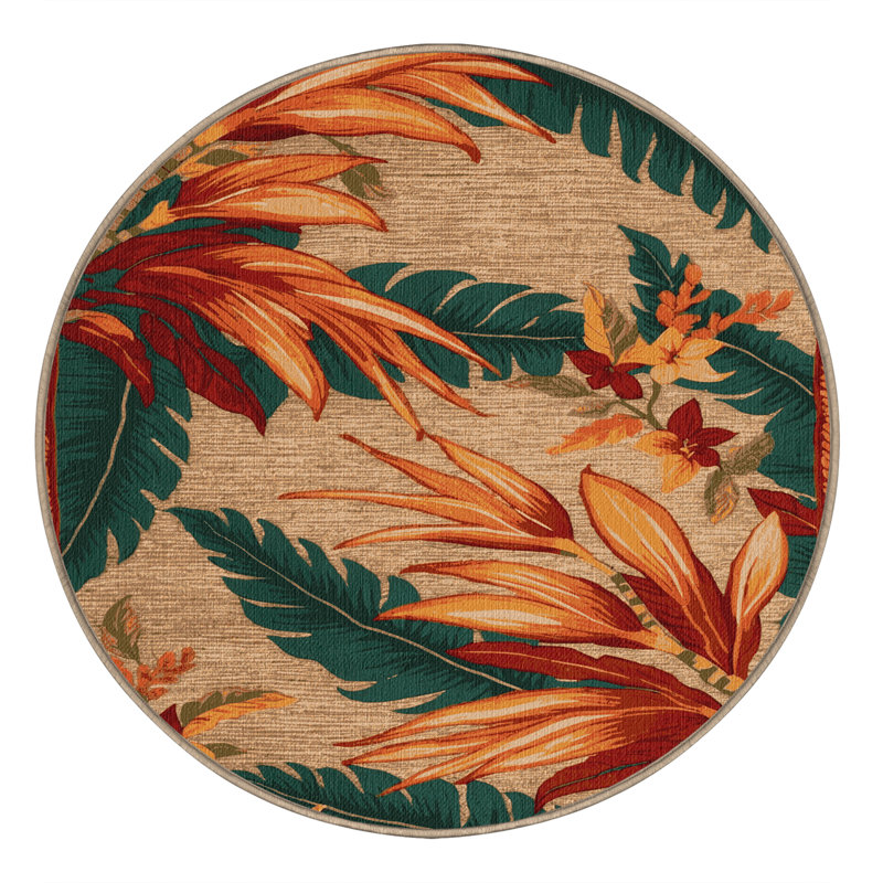  Washable Heliconia Hawaiian Area Rug, Rond 5 pi