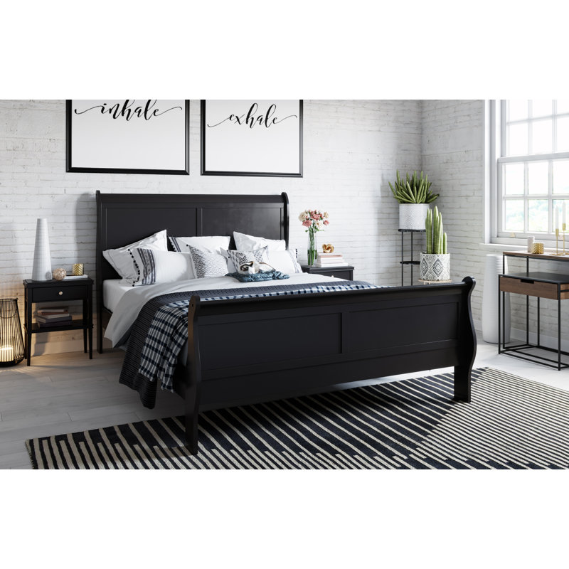 Lit standard Georgett Wood, Très grand, Noir