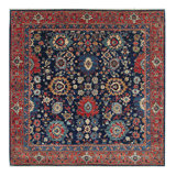 Hand Knotted Wool Oriental Area Rug in Light Beige/Blue/Navy/Red