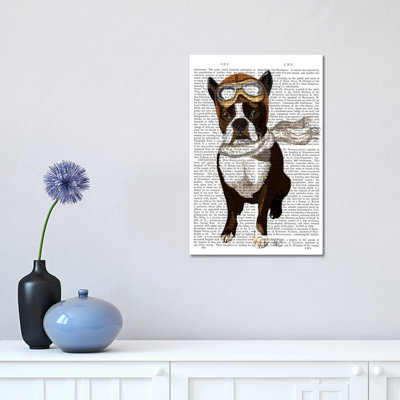 Boston Terrier Flying Ace by Fab Funky - Wrapped Canvas Print