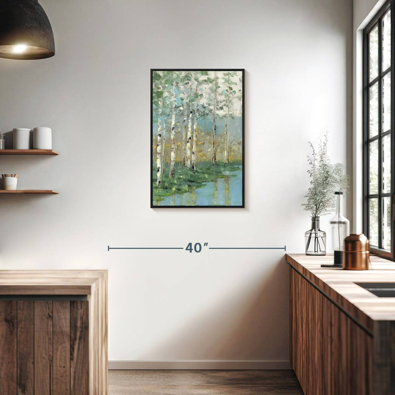Birch Reflections I, Cadre flottant noir, 21 po x 31 po