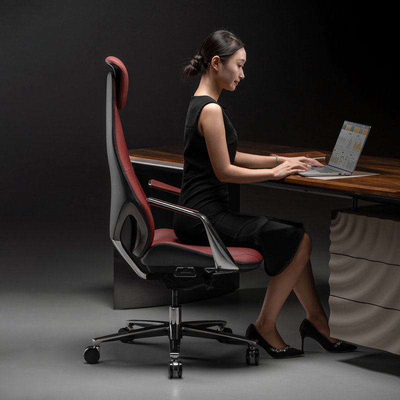 Top Grain Leather Office Chair with High Back, Comfy and Modern for Executive Luxury Desk, Ergonomic with Adjustable Height,Reclining(Red)