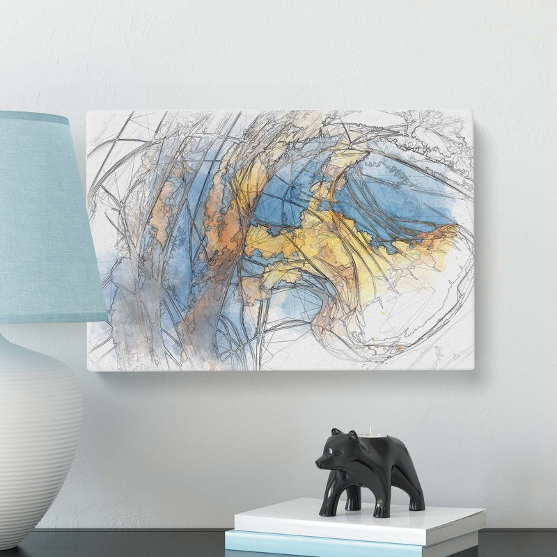 Yellow Jellyfish in Abstract - Wrapped Canvas, 60cm H x 91cm W x 3cm D
