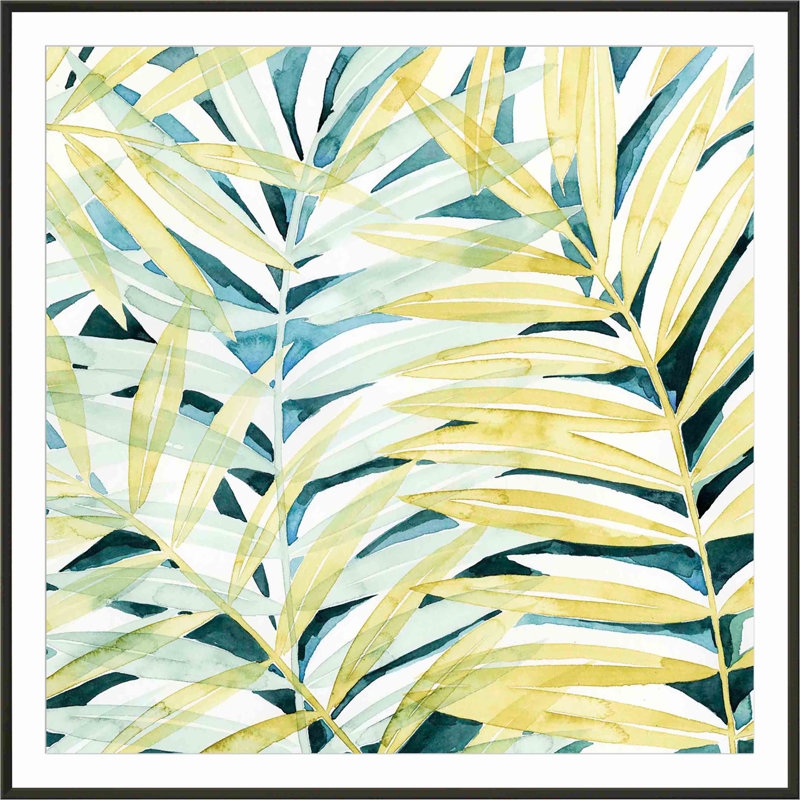 «Sunlit Palms I» par Grace Popp - peinture encadrée, H 12 po x l 12 po, Noir