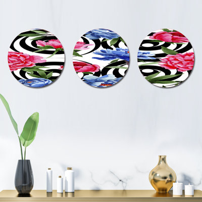 Ensemble de 3 décorations murales à motif floral rétro I