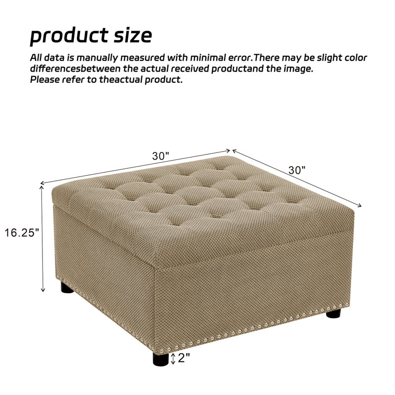 Repose-pieds rond multifonctionnel avec plateau en bois - Repose-pieds rembourré, Compartiment de rangement caché, Table basse / table d'appoint / banc 3-en-1 pour les petits espaces, Décoration campagnarde moderne pour le salon et la chambre à coucher