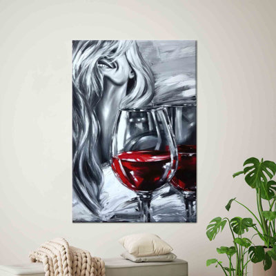 Modern Wall Decor With Personalized Gift Features - Woman and Wine Canvas Art Print Ideal For Bedroom Decor Gift Or Poster Option