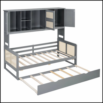 Lit de jour en bois avec lit gigogne, armoire et tablette tout-en-un pour un rangement polyvalent et un sommeil confortable