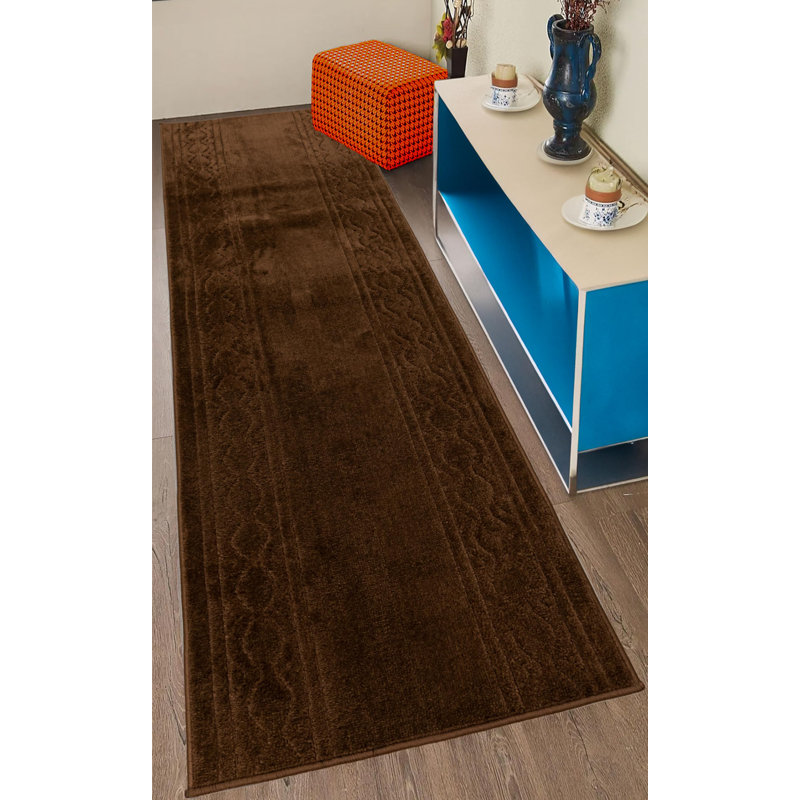 Tapis de couloir brun antidérapant sur mesure, Rectangle 2 pi 2 po x 4 pi