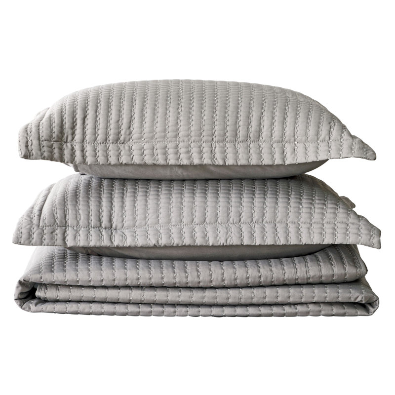 Light Gray Twin Microfiber Channel Stitch Quilt Set
