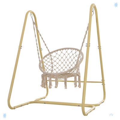 Swing Chair Handmade Macrame Swing Hammock Chair With Stand -  Dakota Fields, A263254F770B480FAF84764DF7D3B7C7