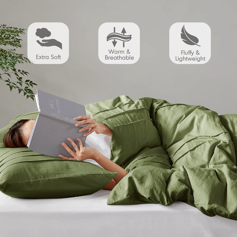 Harris Soft Washed Pinch Pleated Duvet Cover Set, Twin/Twin XL Duvet Cover + 1 Standard Sham, White