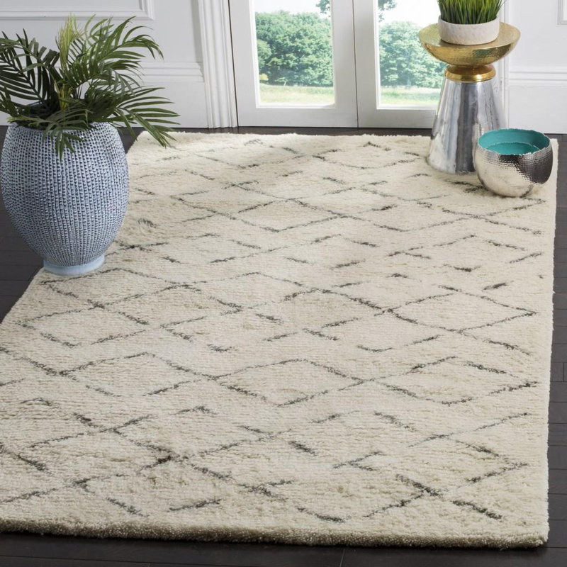 Tapis beige en laine / coton touffeté à la main Aderhold, Rectangulaire 8 pi x 10 pi