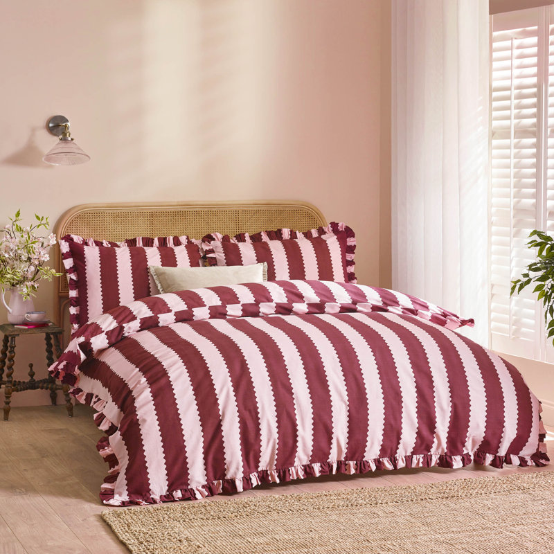 Birdie Stripe Cotton Blend Striped Duvet Cover Set with Pillowcases Included, 2, Single Duvet Cover Set