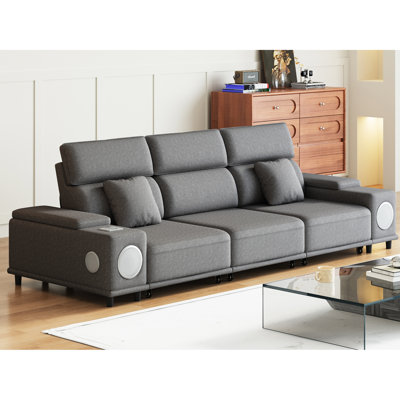 3 - Seater Electric Reclining Sectional With Intelligent Remote For Zero Gravity Posture, Speakers, Multi Charging Options, And Three Zone Control, Grey, Foam Filled Primary Living Space Couch