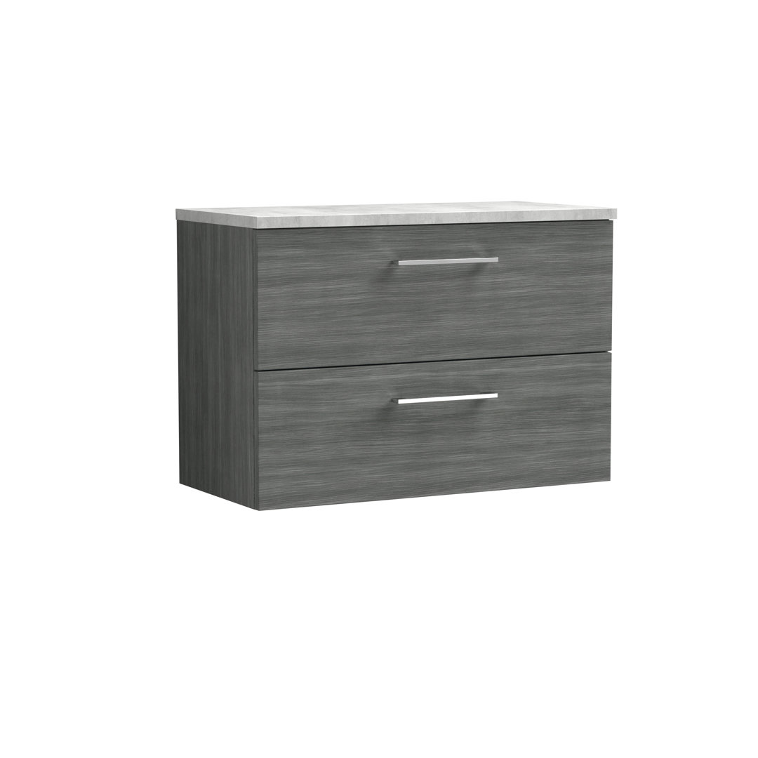 Nuie Anthracite Arno Woodgrain Wall Hung 2 Drawer Vanity Unit With Bellato Grey Worktop | | Mdf | 800Mm - Image 3