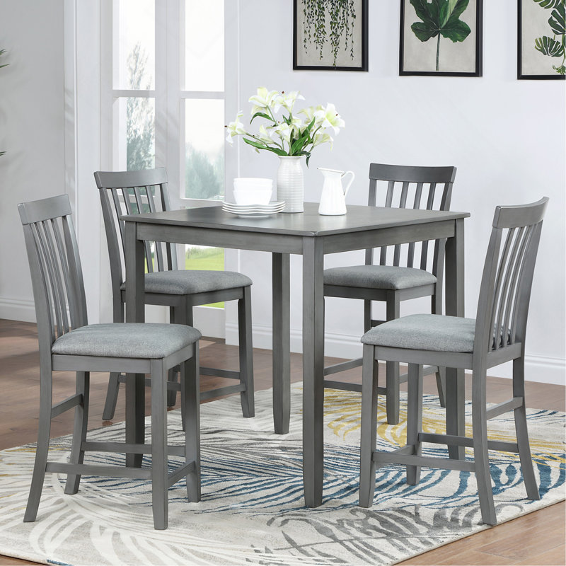 Table de salle à manger en bois carrée, table de cuisine pour petit espace, table de comptoir pour 4 personnes, gris, SEULEMENT LA TABLE