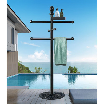 Pool Outdoor Towel Rack, 6 Bars With Top Tray Metal Heavy Duty Pool Accessories With Heavy Metal Base, Hot Tub Accessories Towel Dying Rack Towel Stand For Pool, Hot Tub Etc