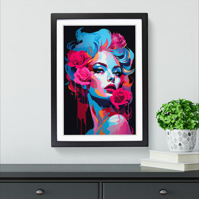Rose Pop Art - Framed Print, 64cm H x 46cm W x 2cm D, Black Framed