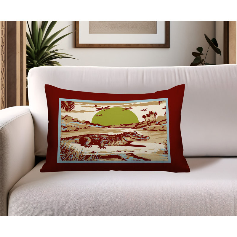 Oreiller rectangulaire réversible intérieur / extérieur Shimo Alligator, Rectangle H 18 po x l 25 po, Rouge